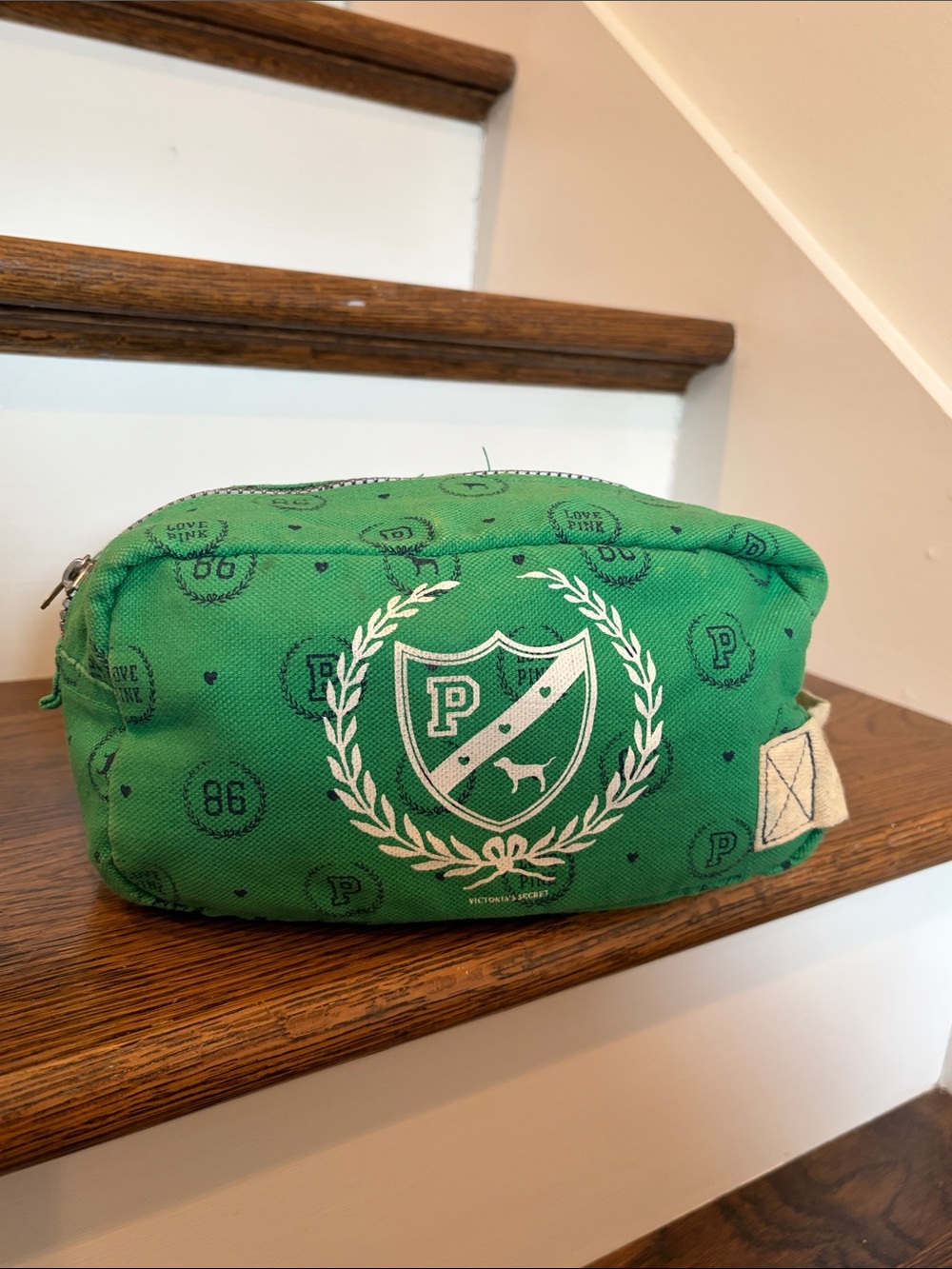 Vintage Y2K PINK Victoria's Secret Green Canvas Toiletry/Makeup Pouch, Dopp Kit